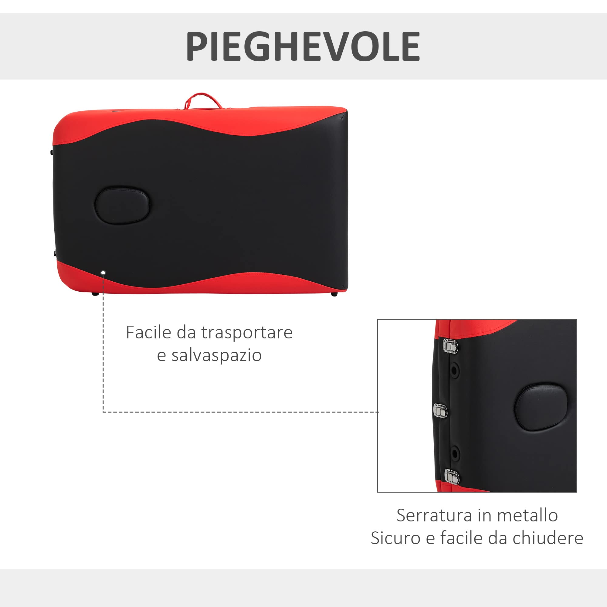 HOMCOM Lettino da Massaggio Pieghevole ad Altezza Regolabile, Lettino Professionale per Massaggi in Alluminio e Plastica, 215x81x61-84 cm, Nero e Rosso