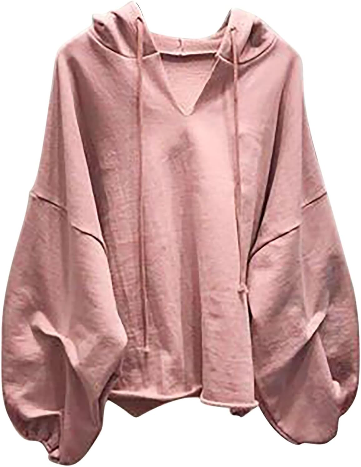 Women's Hoodies Baggy Sweatshirts Blouse Ladies V Neck Drawstring Loose Pullover Trumpet Sleeve Solid Hooded Tops Womens Fall Casual Joggy Sports Sweatshirt