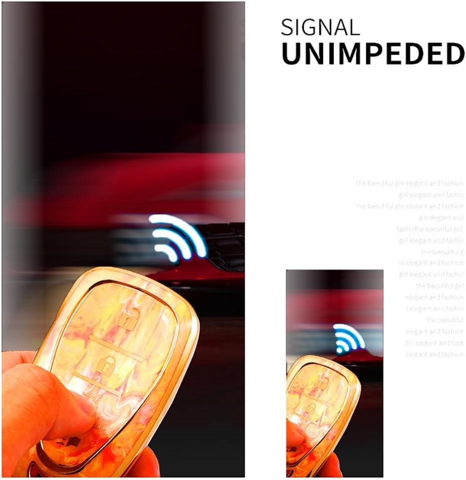 SANRILY Golden-edge Jade Pattern Key Fob Cover for Chevy Camaro Malibu 2016 2017 2018 Cruze Keyless Smart Key Case Shell with Leather Keychain Pink