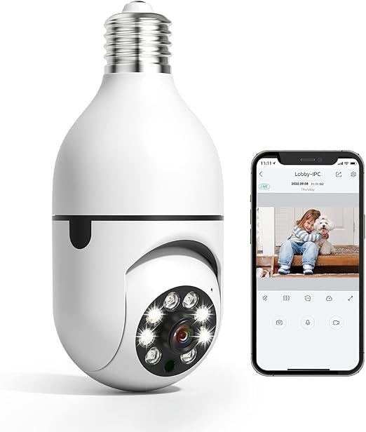 AIKELA Light Bulb Camera, 2.4GHz Wireless WiFi Outdoor Security Camera