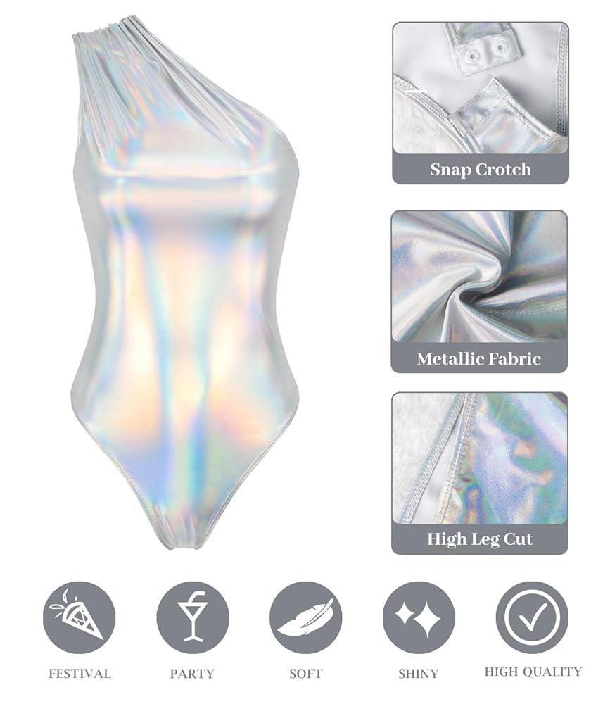 Amazon.com: Women's Metallic Liquid One Piece Bodysuit High
