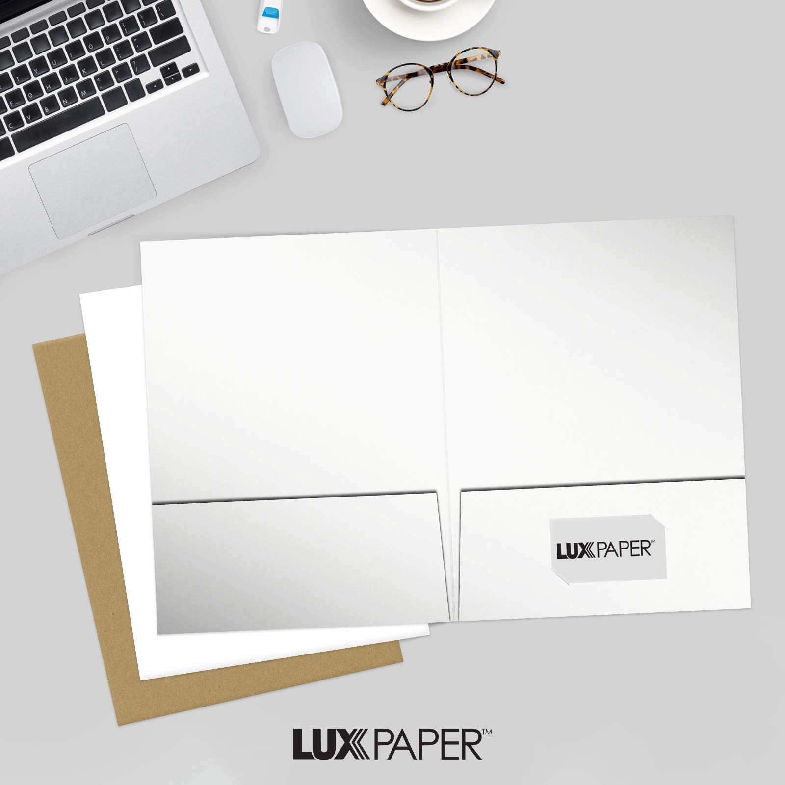 LUXPaper Präsentationsmappen, 22,9 x 30,5 cm, 2 Fächer, Weiß, glänzend, 14 Stück, 50 Stück