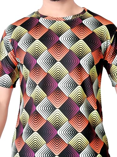 Image of Round Collar Cotton Poly Striped Printed T Shirt for Men Half Sleeve T-Shirt