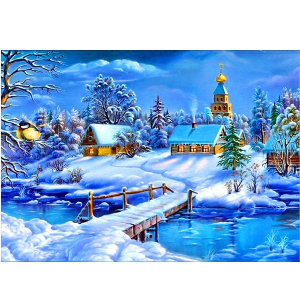 Diamond painting 80x180cm cabane dans la neige pour décoration murale grand format