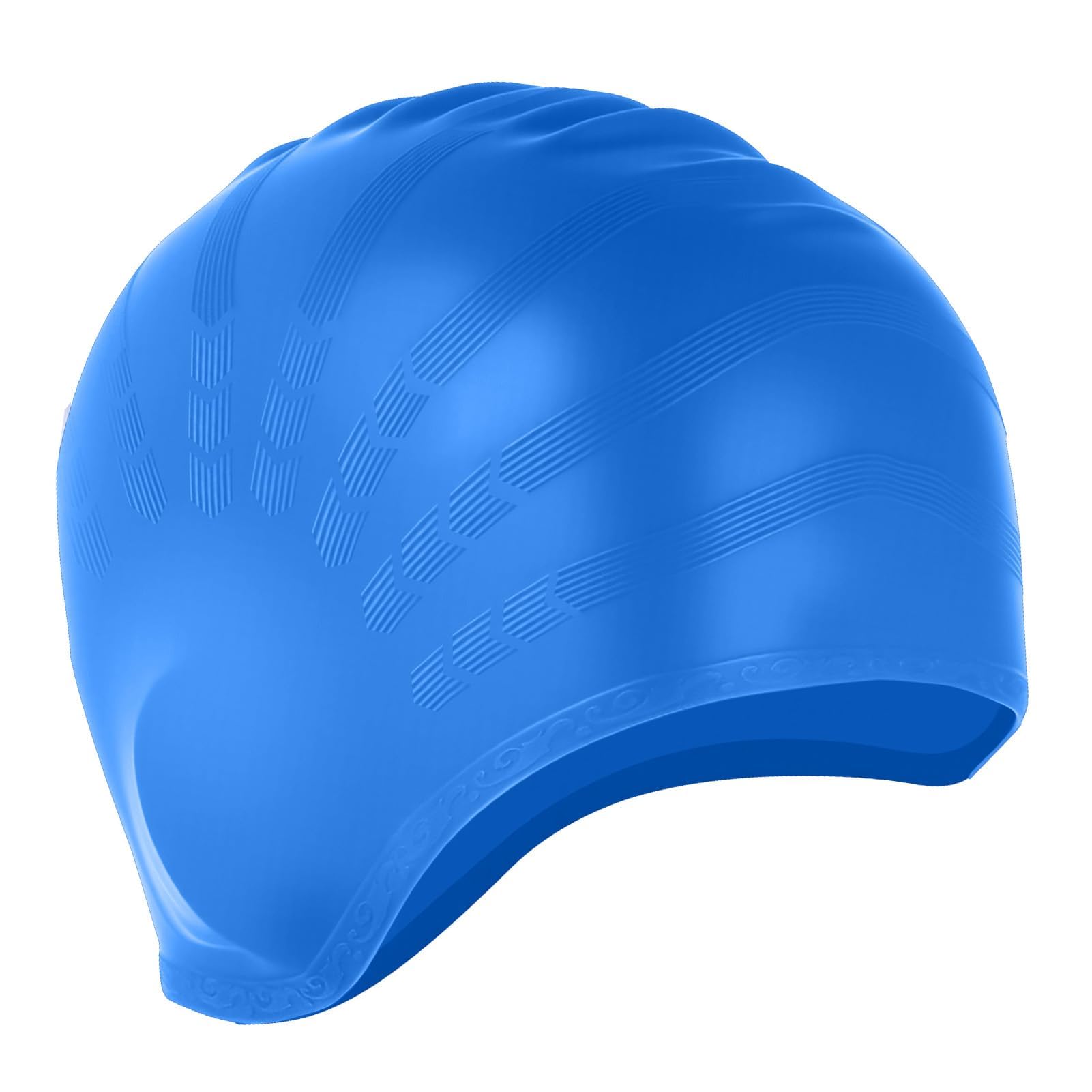 Swim Caps with 3D Ear Protection, Waterproof Swimming Hat Fits Long & Short Hair Keep Hair Dry Silicone Anti-Slip Swimming Cap Lightweight Bathing Caps for Women Men Adult & Youth (Blue)