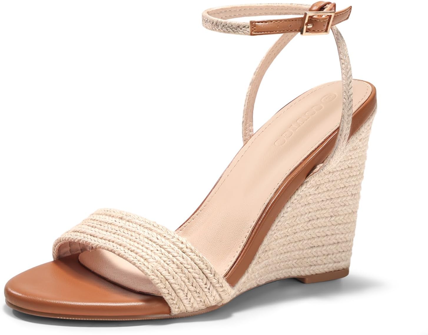 Coutgo Womens Wedges Heels Sandals Espadrilles Raffia Open Toe Ankle Strap Straw Summer Beach Shoes - Image 5