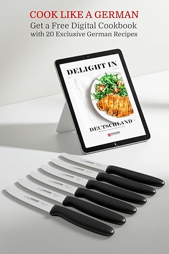 Miniatura 7 de Giesser desde 1776, fabricado en Alemania, cuchillos de cocina dentados negros de punta redonda aptos para lavavajillas 4.5 pulgadas - Cuchillo de