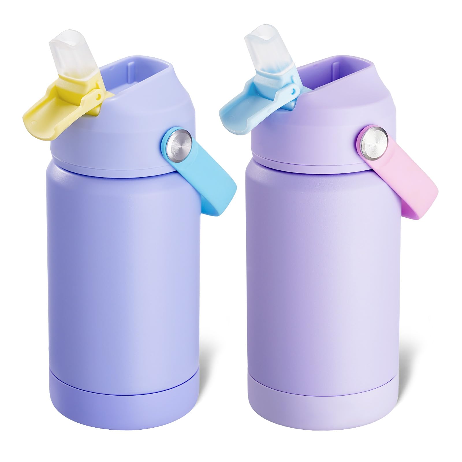 Kerilyn 12oz Water Bottle 2 Pack, Stainless Steel Insulated Water Bottle Bulk with Straws Leak-Proof,BPA Free, 2 Piece Set Lilac Duet