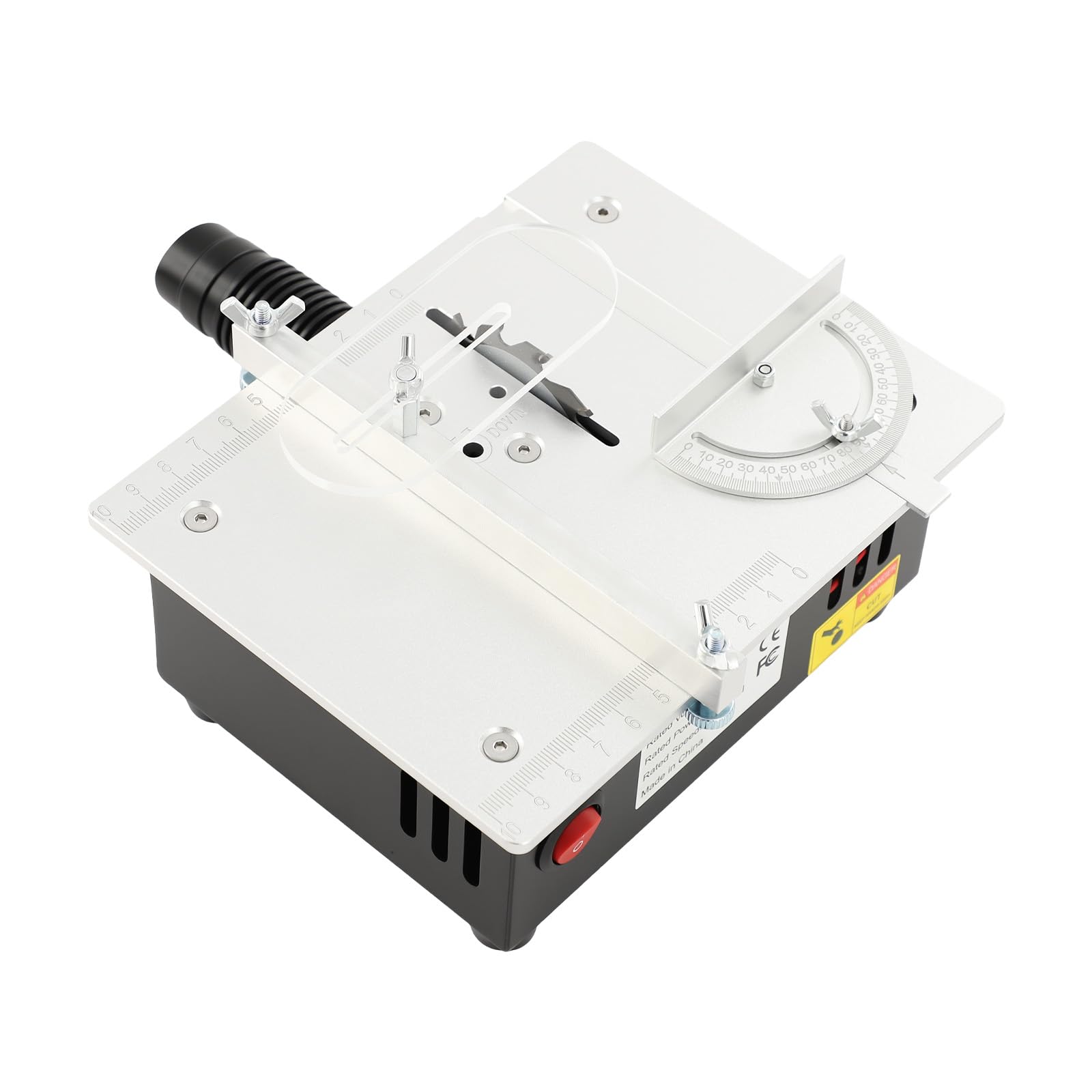 Elektryczna mini stołowa pilarka tarczowa, 96 W, 24 V DC, 5000 obr./min, stop aluminium, 18 x 14 x 8 cm, brzeszczot piły 63 mm do drewna/akrylu/metalu