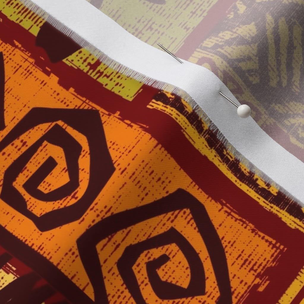 Spoonflower Fabric - Red Hawaiian Tiki Tropical Polynesian Turtle Floral Waves Palm Leaves Printed on Organic Cotton Sateen Fabric by The Yard - Sewing Quilting Apparel Home Decor