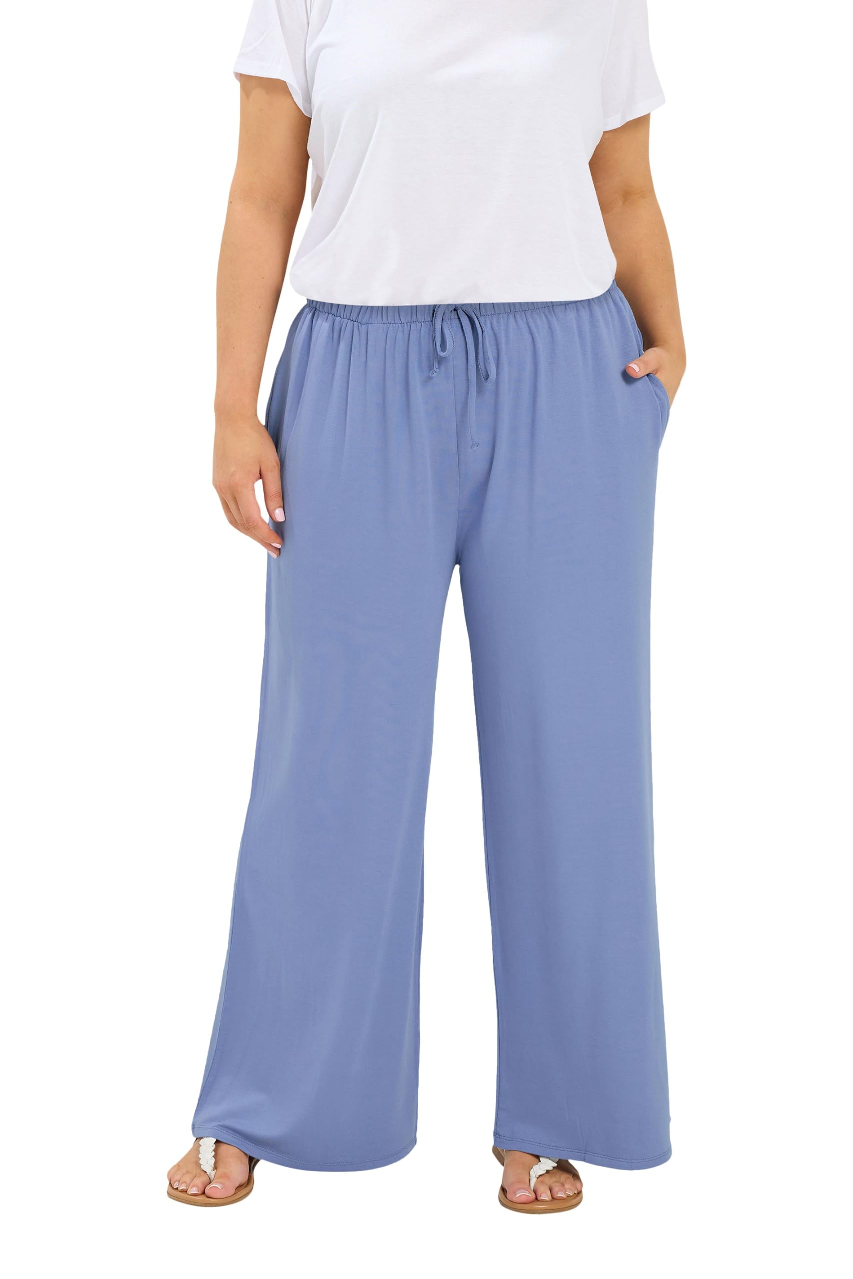 Yours Women's Soft Touch Wide Leg Trousers in Blue | Size: 22-24