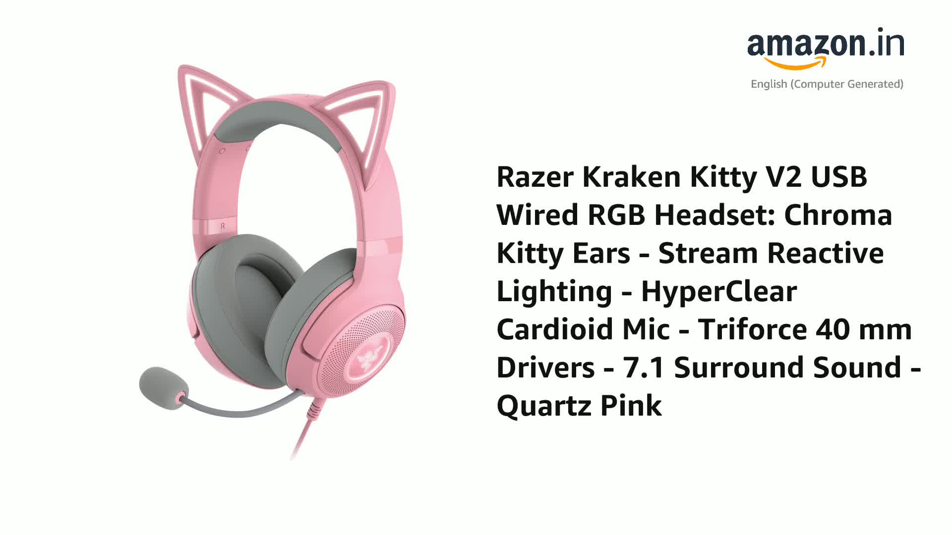 Razer Kraken Kitty V2 USB Wired RGB Headset: Chroma Kitty Ears