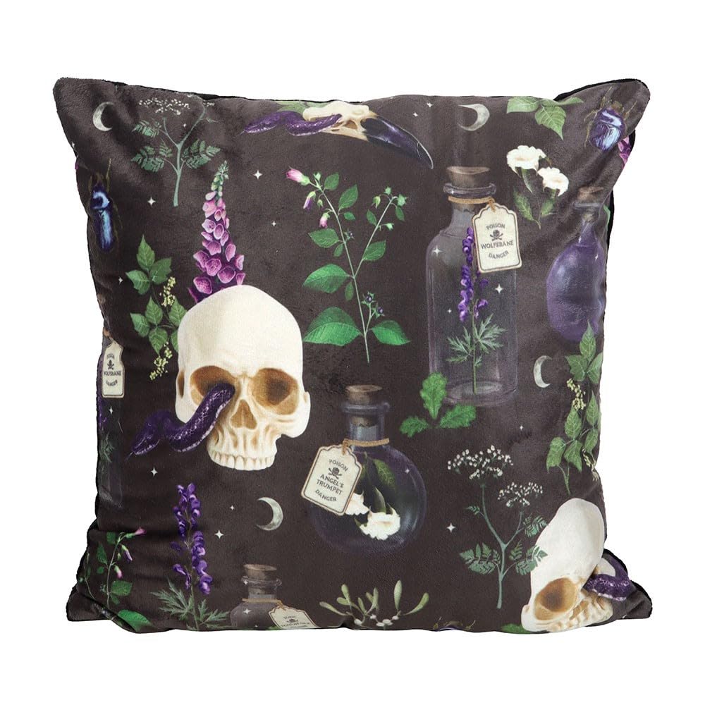 Something Different Wholesale Venom & Vines Print Cushion 35cm – Gothic Skull, Serpent & Poisonous Plants Design, Soft Polyester, Dark Home Décor Accent