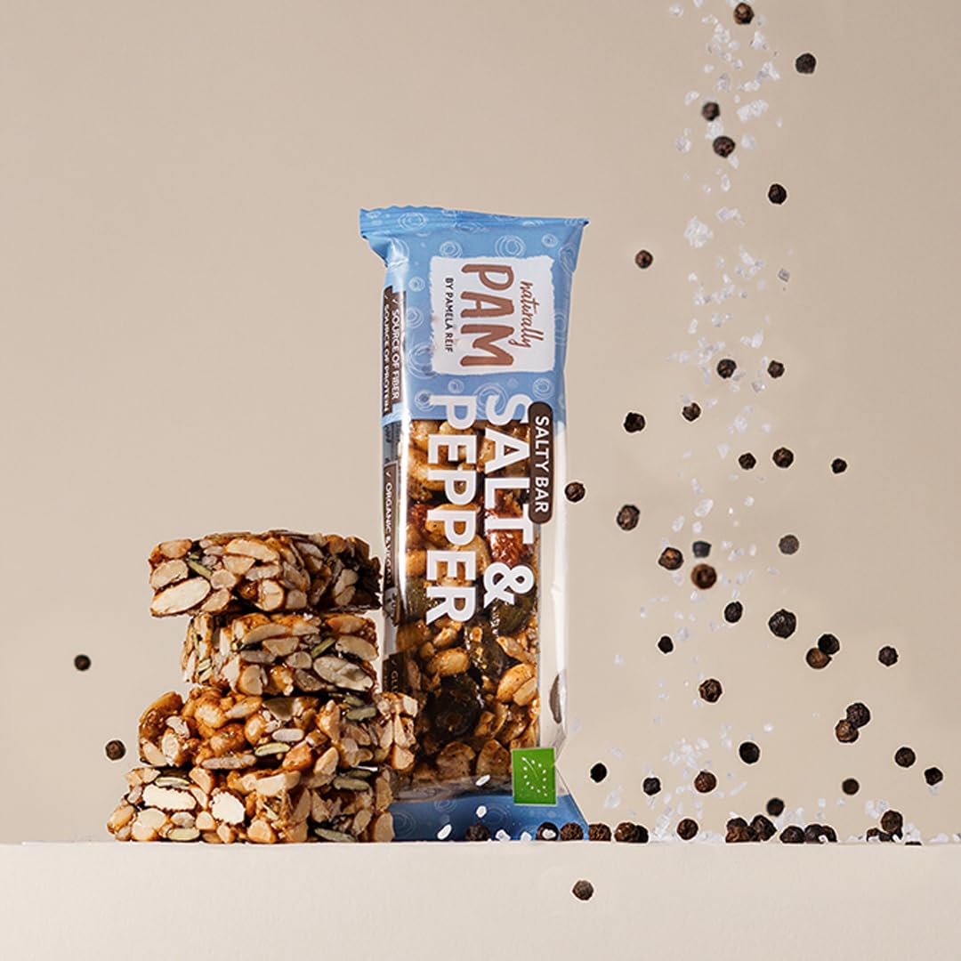 Naturally Pam Salty Bar (bio) | 100% Natürliche Zutaten | Ohne Zusatz von Zucker | Vegan | Glutenfrei & Ohne Milch | 12 x 40g Salt & Pepper