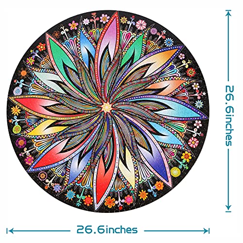 Bgraamiens Puzzle-Blooming Flowers-1000 Pieces Creative Geometric Round Blue Board Colorful Mandala Jigsaw Puzzle #TOP5