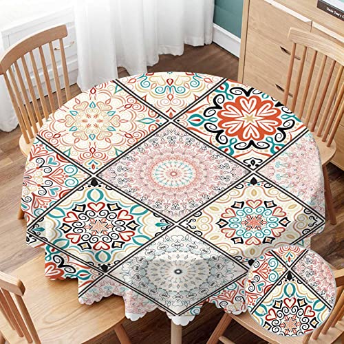 Aoyego Luxury Oriental Tile Round Tablecloth 60 Inch Table Cloth Colorful Floral Patchwork Mandala Boho Chic Style Tablecloths For Round Tables Small Round Tablecloth Table Cover For Outdoor #TOP27