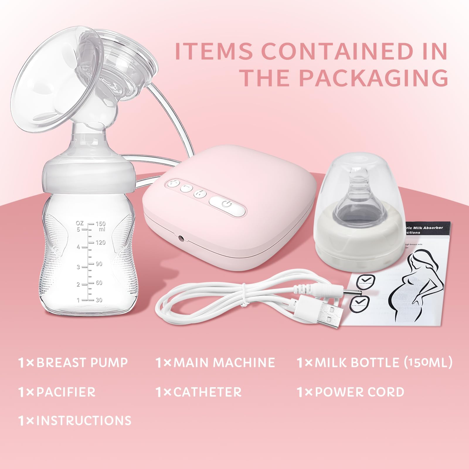 Electric Breast Pumps, Automatic Massage Silent Hands-Free Portable Breast Pump for Breastfeeding Suction Milk Breast Collector,Pain Free 2 Modes &9 Levels(Pink)
