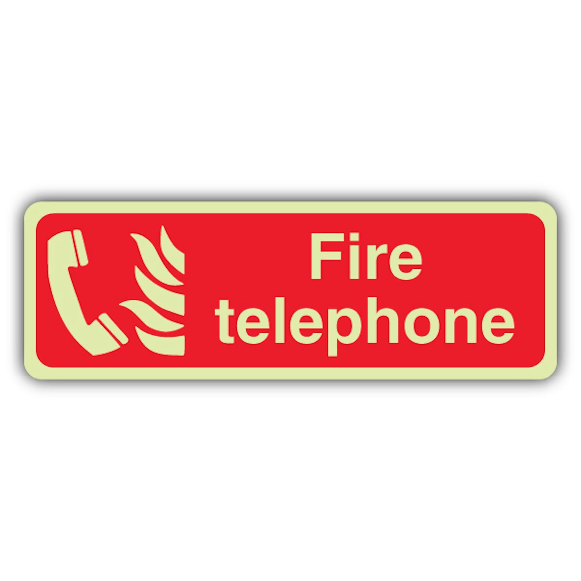 Cartello telefonico con scritta "V Safety Glow In The Dark Fire", formato orizzontale, 600 x 200 mm, realizzato in vinile autoadesivo a doppia luce, segnaletica antincendio, prodotta in Gran Bretagna