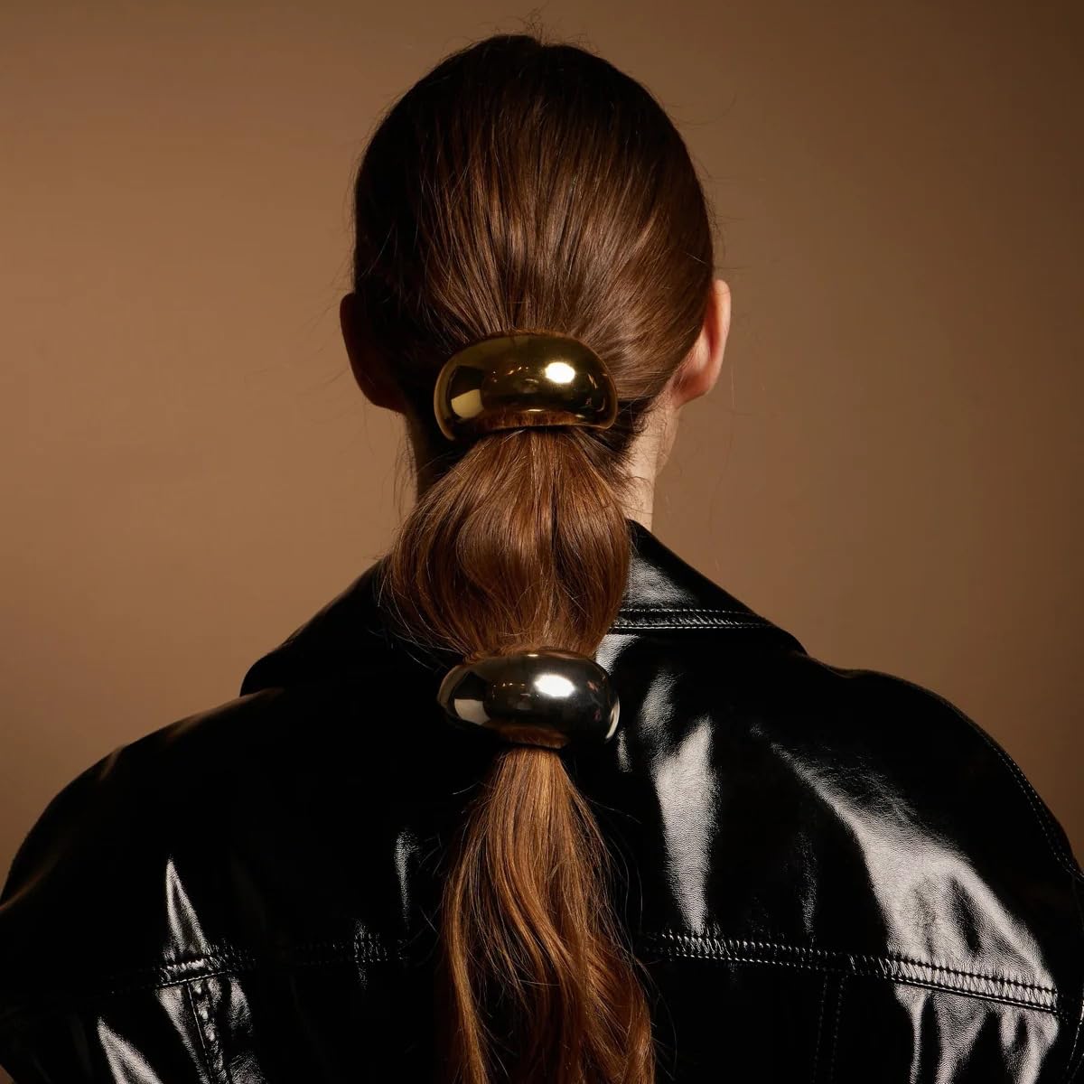 Lazos para el pelo de acero inoxidable, oro de 18 quilates, gruesos, coletas para mujer, brillantes soportes elásticos para coleta, accesorios geométricos dorados y plateados (tamaño grande dorado)