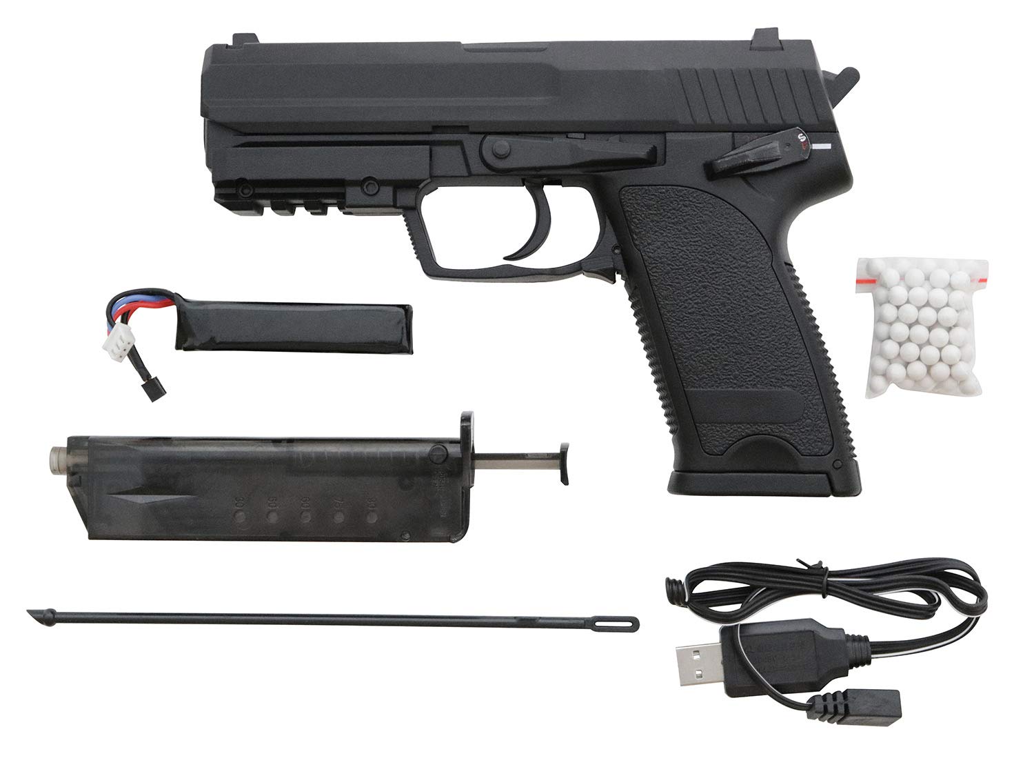 PACK Pistolet Airsoft Cyma-CM125S/plastique Haute résistance et métal/Couleur Noir/électrique (0.5 Joule)/Semi-Full Automatique/Lipo-Mossfet