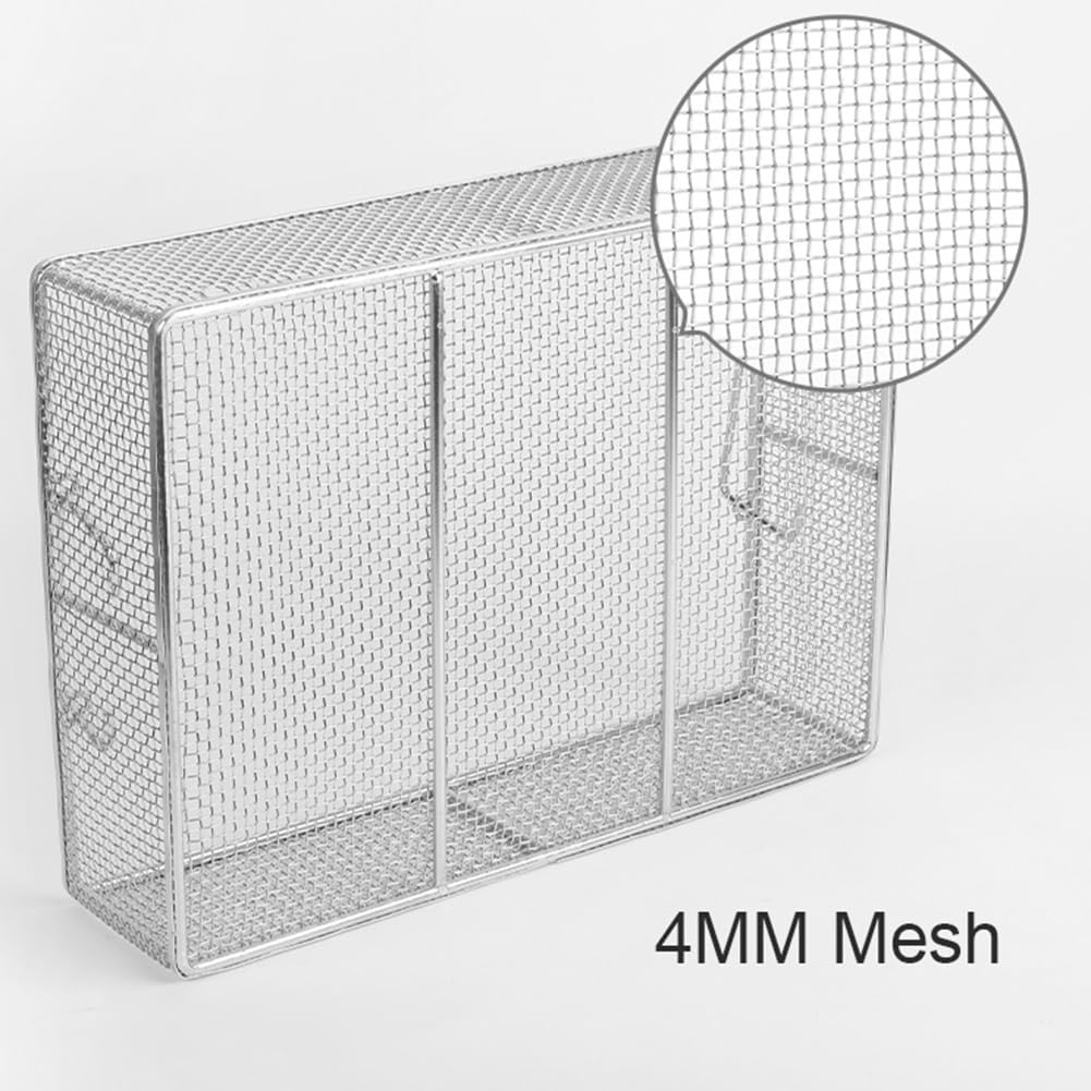 Vassoio per sterilizzazione medica in acciaio inossidabile, cesto rettangolare per lavaggio strumenti, design a rete perforata da 4 mm per una pulizia efficiente (45 x 28 x 7 cm)