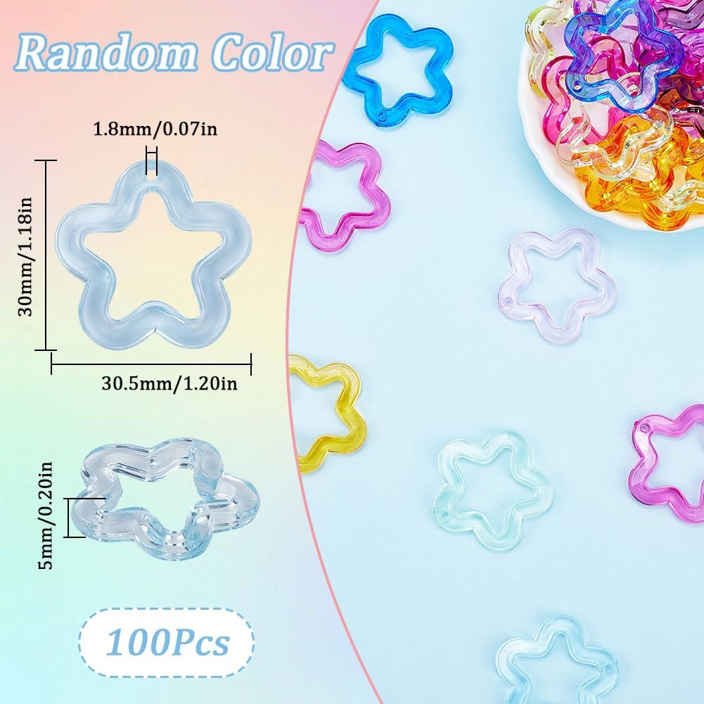 SOFPLATE 100Pcs Acrylic Hollow Star Charms Acrylic Hollow Beads 30mm Large Transparent Loose Bulk Star Shaped Dangle Charms for Jewelry Making Bracelet Earrings Necklaces Hang Ornament DIY Crafts