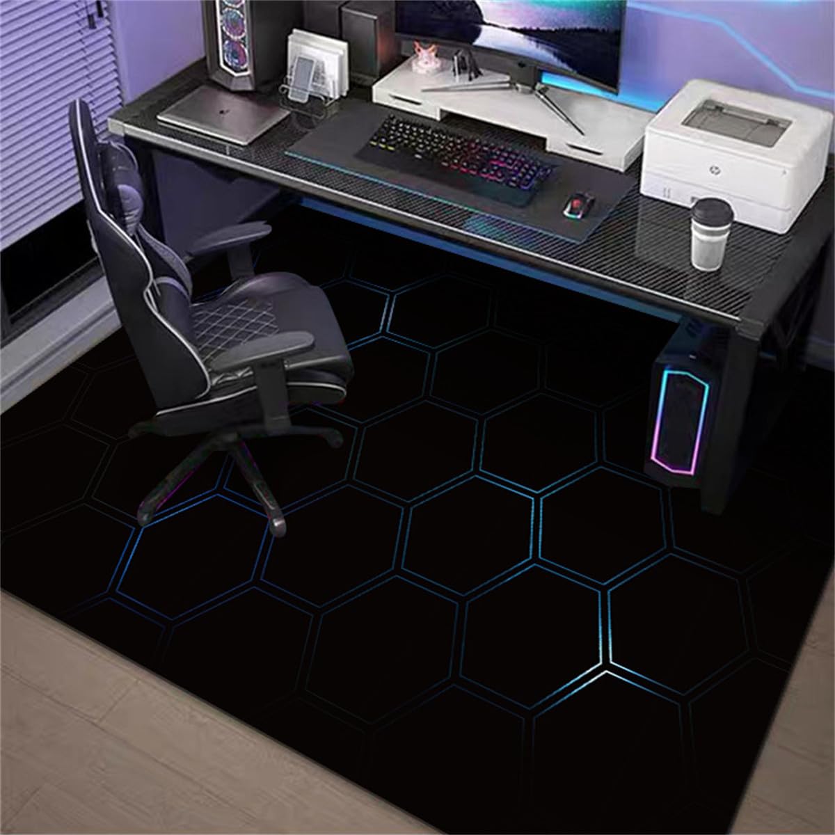 Highdi Office Chair Mat, Gaming Chair Mat for Hardwood & Tile Floor, Technology style Scratch Resistant Non-Slip Washable Desk Carpet for Home Office (Soccer ball,100x120cm)