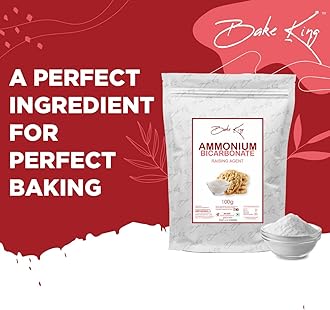 BAKE KING Ammonium Bicarbonate 100gm, Agent Biscuits Food Grade Hornsalt - Hartshorn Perfect for Baking (Cookies and Biscuits)
