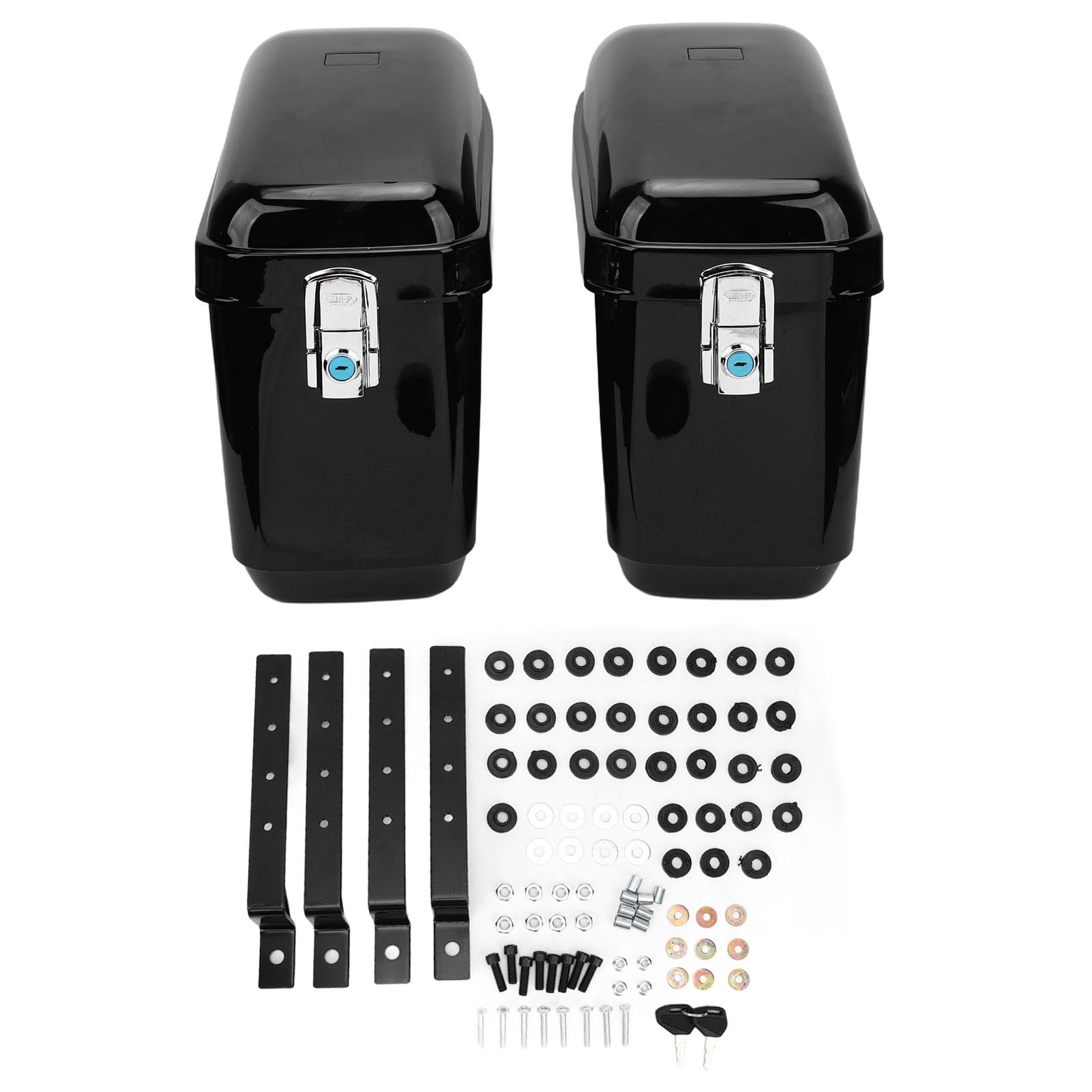 Cocoarm Sacoches Rigides Résistantes aux Intempéries pour Moto, capacité de 45l, Coffre pour, Adaptées aux Pilotes Cruiser, ABS Noir | Rangement latéral en ABS robuste, finition noir brillant, fixation universelle pour cruiser, bagagerie moto verrouillabl
