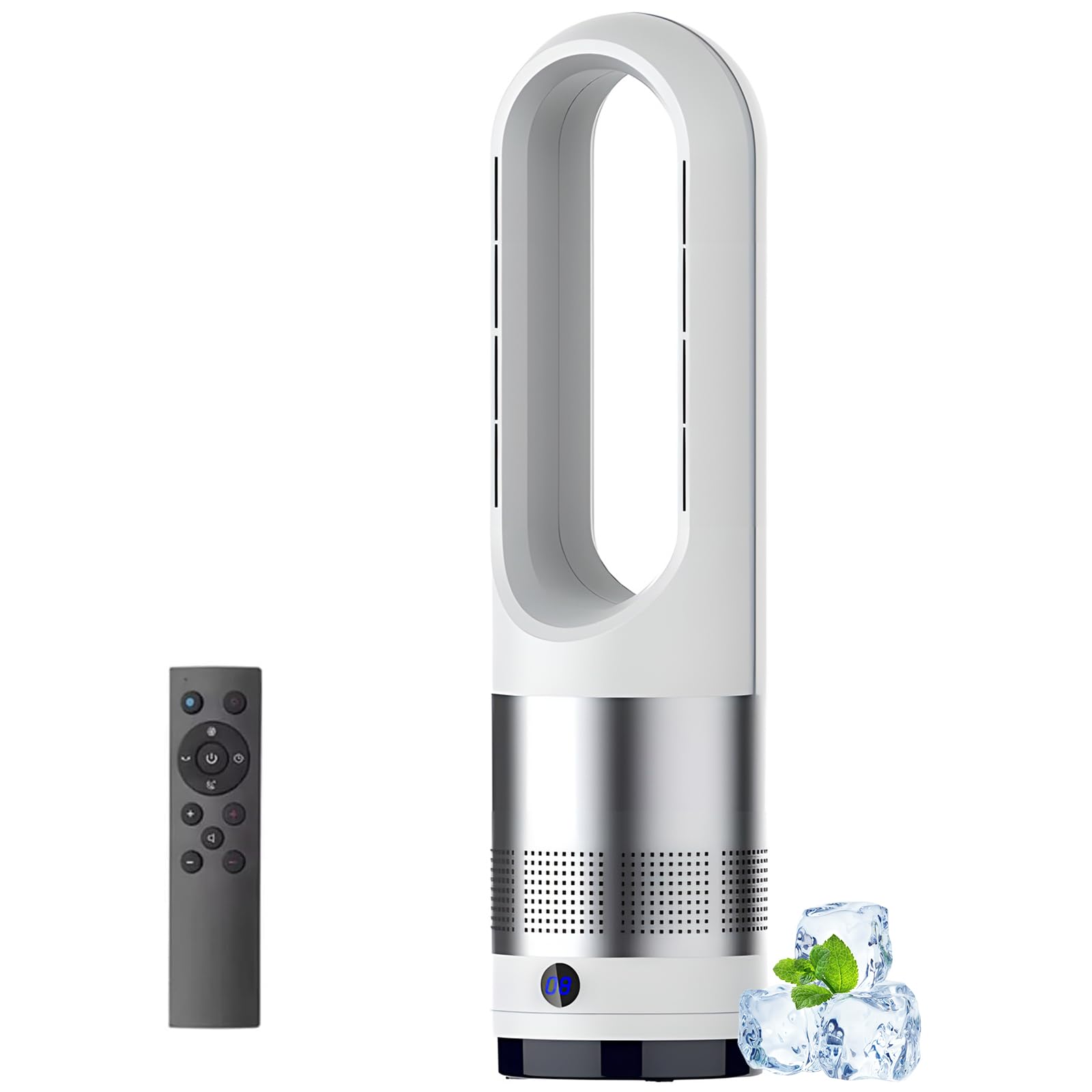 Termoventilatore Senza Pale Ventilatore Torre Caldo Freddo Telecomando 18" 8velocità Oscillazione 80°Timer Ore purificatore d'Aria Portatile Display LED circolante Ufficio Interno