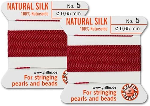 Griffin - Cordón de seda natural para cuentas y agujas, tamaño 5, color rojo granate
