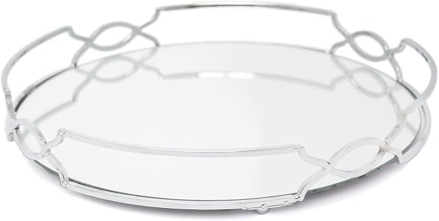 Carousel Home and Gifts Art Deco Silver Mirrored Tray | 30cm Decorative Candle Tray Holder - Perfume Display Organiser, Table Centrepiece Decorative Tray