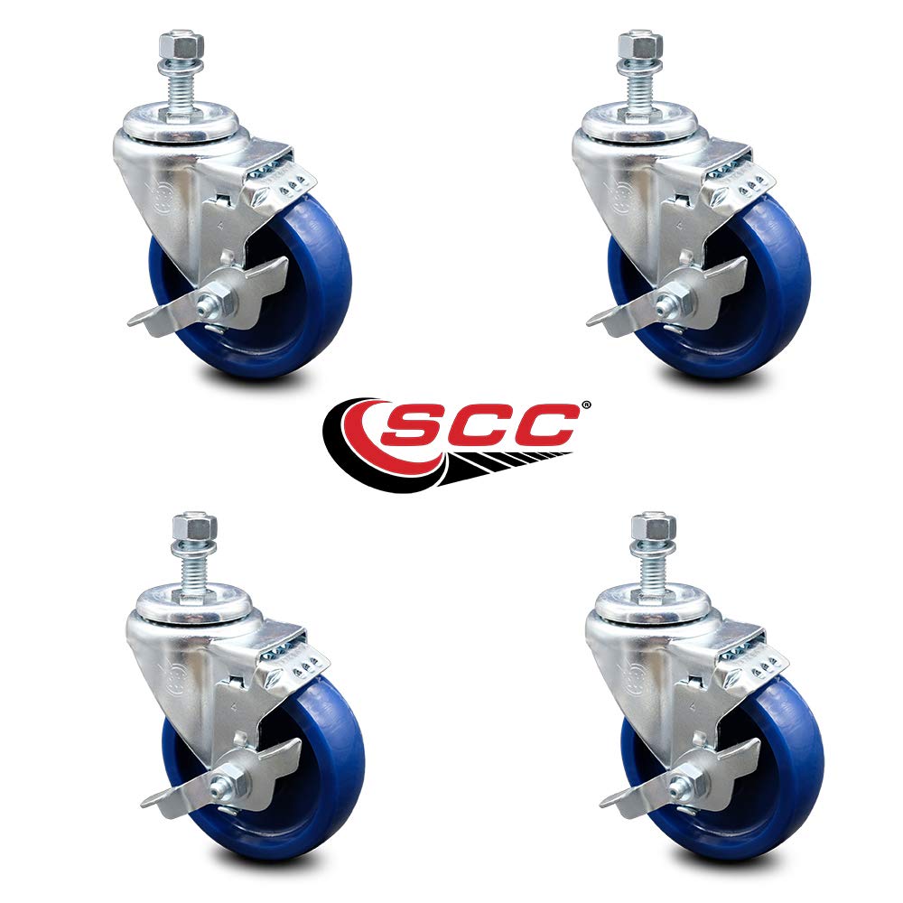 Solid Polyurethane Swivel Threaded Stem Caster Set of 4 w/4