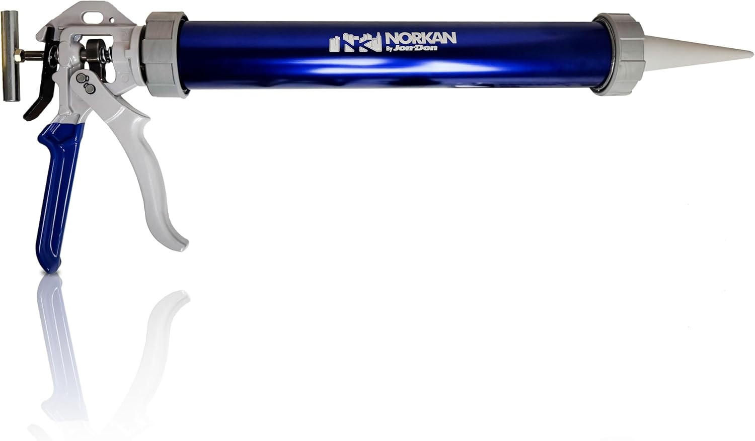 Norkan by Jon-Don Heavy Duty 620AL Caulk Gun - 20oz Sausage/Bulk/Cartridge Applicator with 18:1 Thrust Ratio, Zinc Alloy Handle, and Multi-Chemical Resistant Components (Blue)
