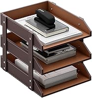 Vista 7 de Organizador de Escritorio de Cuero, Thipoten Organizador de Bandejas de 3 Niveles Apilable para Suministros de Oficina, Papel, Archivo, Revista