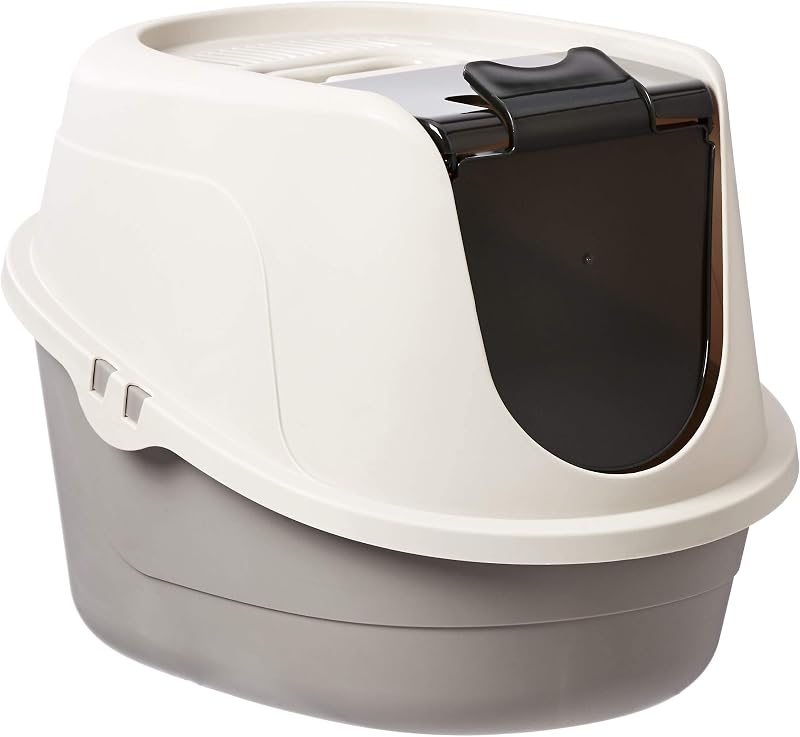 No-Mess Hooded Enclosed Cat Litter Box with Odor Control and Swinging Door, Large, 24" x 18" x 17", Multicolor