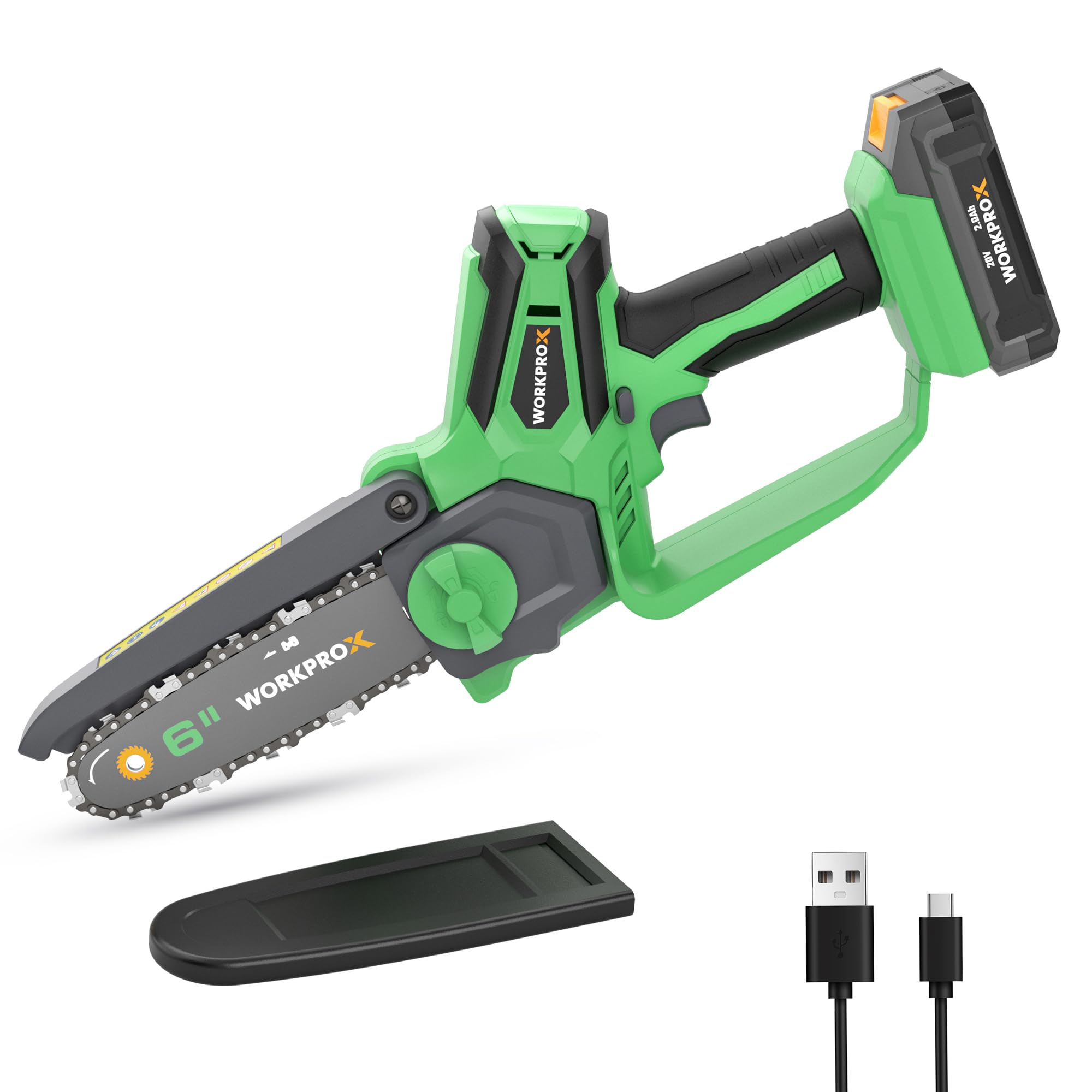 WORKPROX Mini Chainsaw Cordless, 6 inch Handheld Electric Chain Saw with Type-C Fast Charging Battery 20V 2.0Ah, Pruning S...