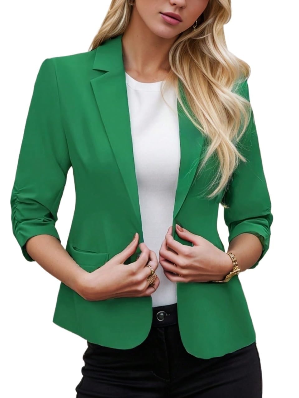 womens blazers dressy casual Women Sleeve Pleated Blazer Jacket