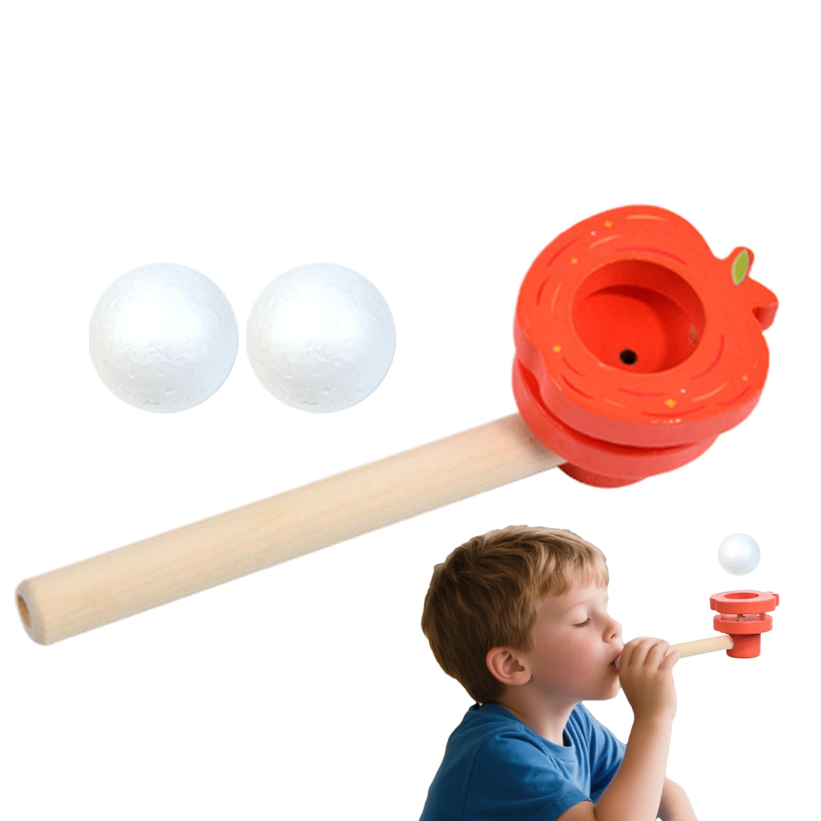 Tubo Para Soplar Bolas Flotantes De Madera – Juguete Educativo Para Practicar Respiración, Incluye 2 Bolas. Ideal Para Fiestas Infantiles Y Desarrollo Cognitivo. Medidas 15x4,5 Cm.