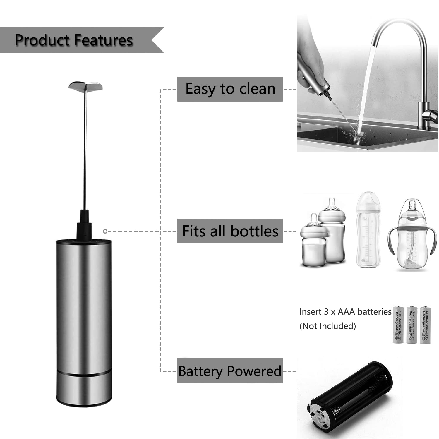 WAN-WAN Electric Mixer Handheld Battery Operated, Mini Electric Formula Mixer, Instant Beverage Mixer, Milk Powder Blender Stirrer, Baby Milk Mixer