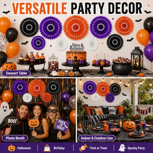 Image of Halloween Hanging Honeycomb Round Paper Fans Decoration Theme Tissue Paper Fan Garland for Shower Birthday Graduation Wedding Party Supplies 11 Count