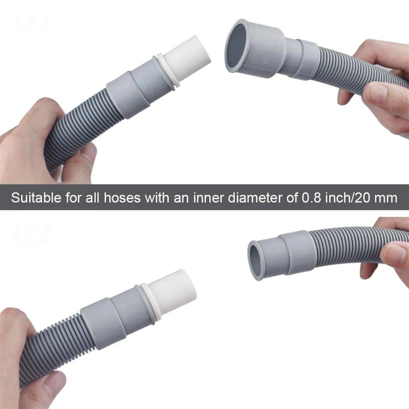 Desagüe de lavadora, manguera de 2 m for lavadora, lavavajillas, manguera de desagüe corrugada, extensión flexible larga, kit de tubería de desagüe con clip de conexión for baño.