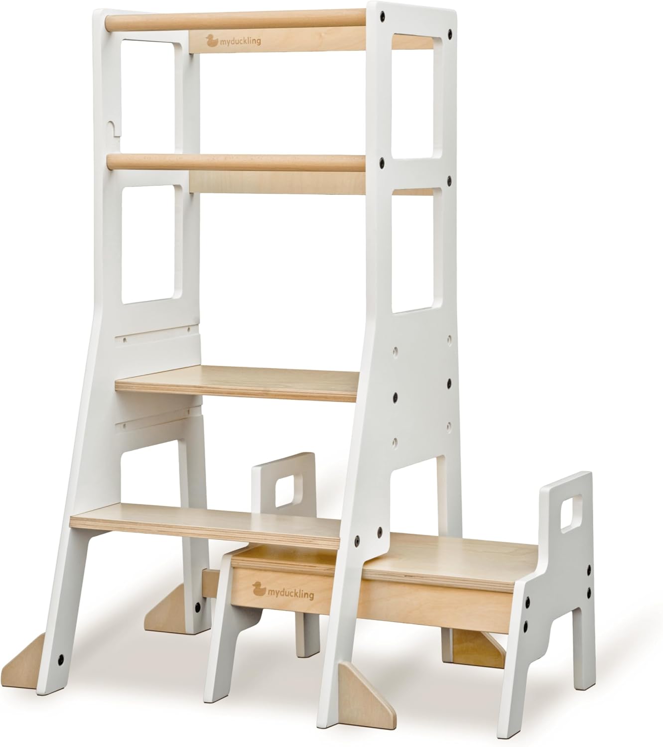Myduckling JALA Deluxe Adjustable Kitchen Tower,Toddler Standing Tower,Kitchen Step Stool with Adjustable Height (White/Natural)