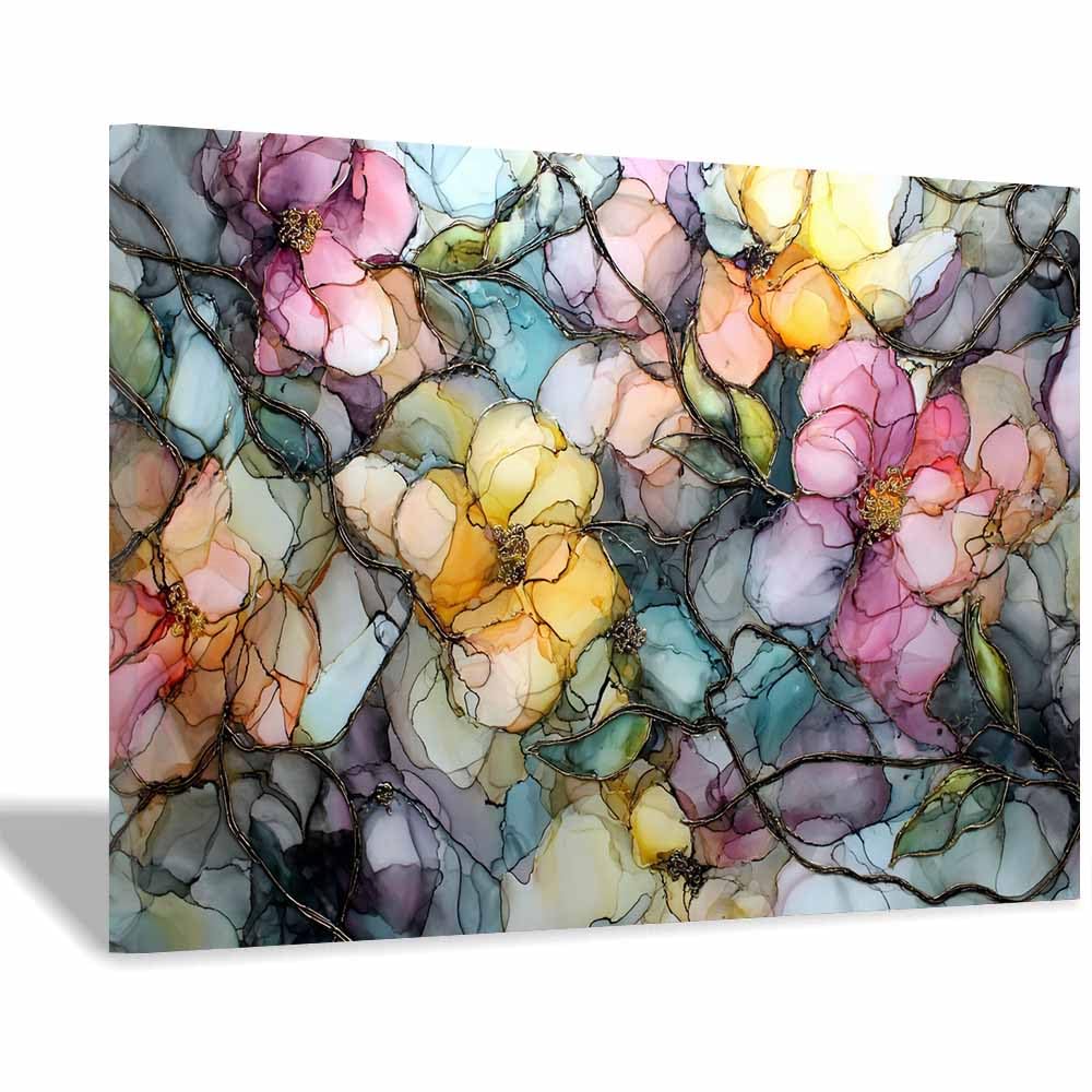 CUDAOO Moderno Pintura lienzo abstracta carteles e impresiones Red de flores de colores para decoración de sala de estar regalo La Oficina Dormitorio（Multicolor109-60x80cm Enmarcado