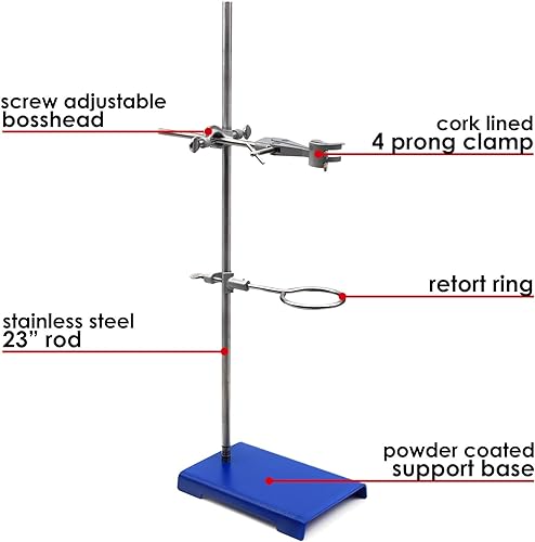 Miniatura 4 de EISCO Juego de 10 soportes de laboratorio de acero resistente a los productos químicos, soporte (8 x 5 pulgadas), varilla de 0.472 in de diámetro