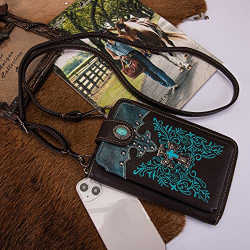 Image of Montana West Western Crossbody Phone Wallet for Women RFID Blocking Wallet Purse with Cash Slots & Zipper Pocket