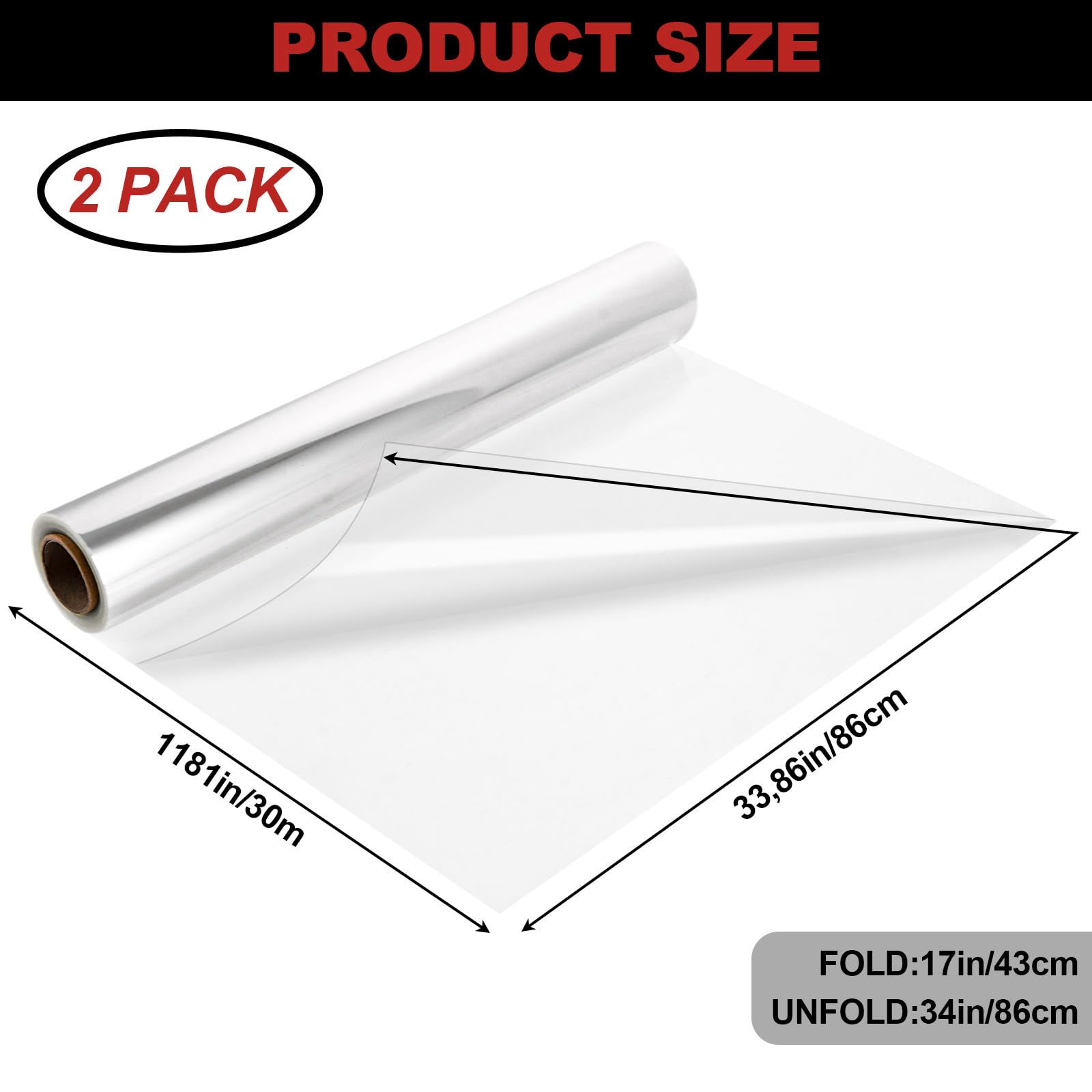 STARVAST 2 Stück 80CM x 30M Klare Cellophan Rolle - 3 Mil Dicke Zellophan Transparent, Klare Cellophan-Taschen Großes, Klares Verpackungspapier für Blumen Geschenkkörbe Wrap