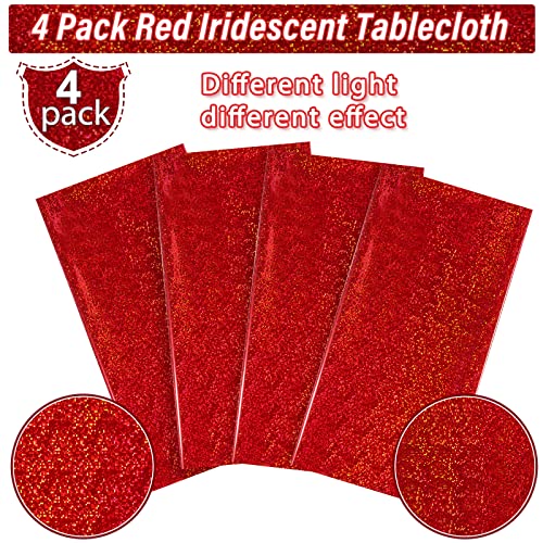 4 Pack Iridescence Red Plastic Tablecloths Shiny Disposable Laser Rectangle Table Covers Holographic Foil Tablecloth Iridescent Party Decoration Birthday Bridal Wedding Christmas 54" X 108"(Red) #TOP3