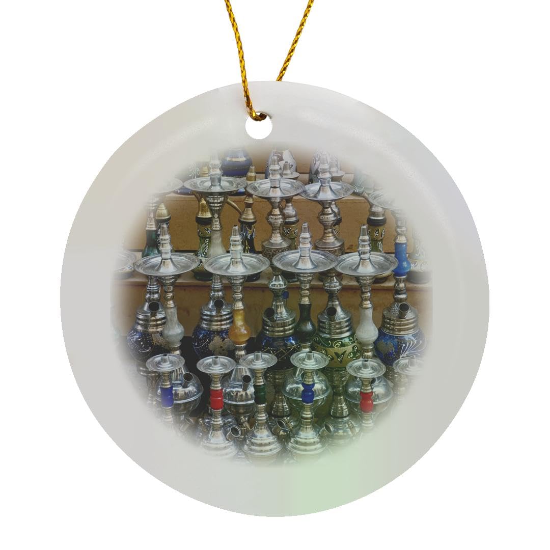 Circle Porcelain Ornament - Market Hookah Pipes in Sidewalk Shop Luxor Egypt-AF14 AJE0223 - Adam Jones Egypt