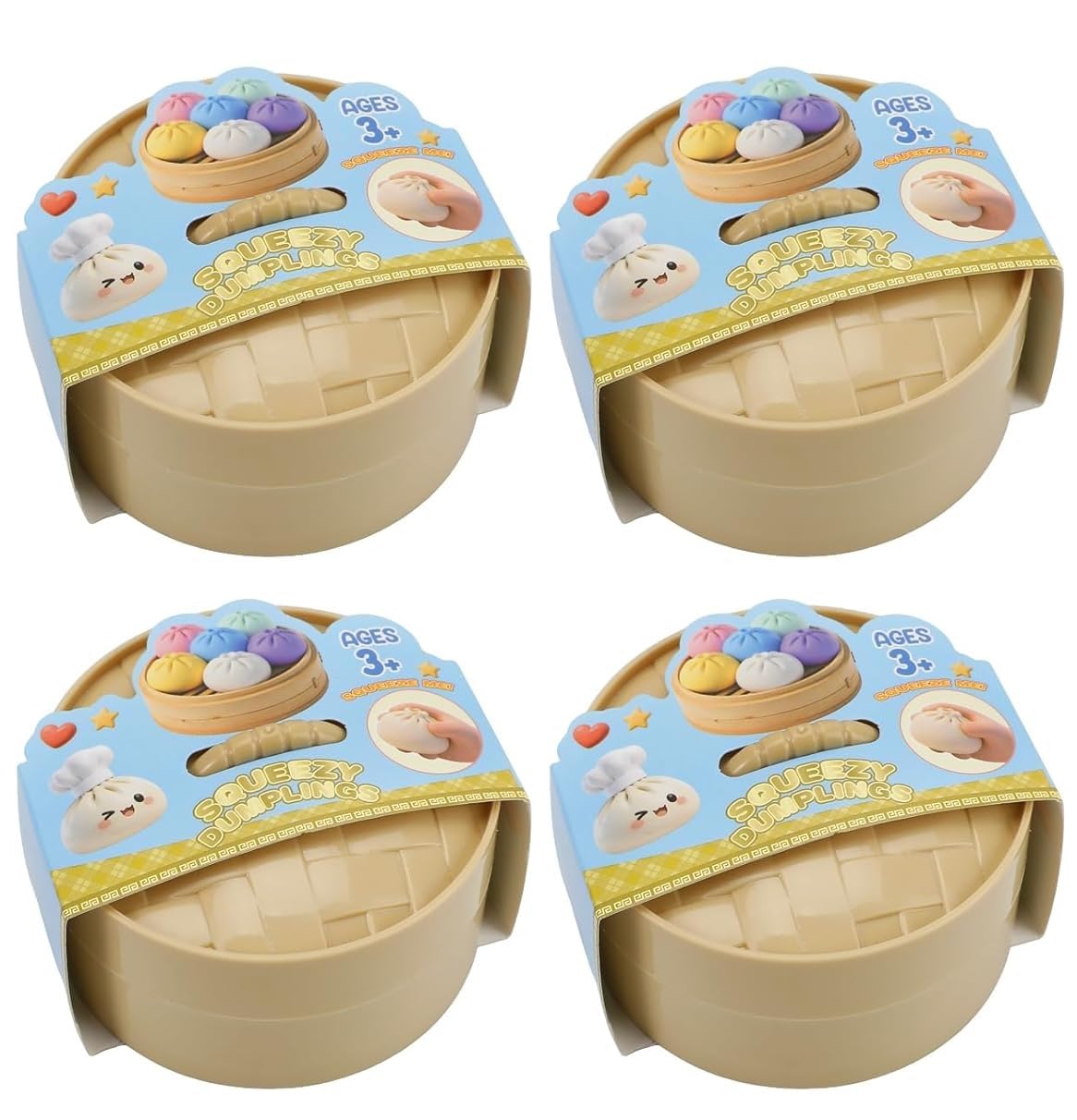 SQUEEZY DUMPLINGS Squishy Raviolo BAO BUN - sensoryczna zabawka do wyciskania stresu - 1 losowy kolor losowy - rozmiar 8,5 cm długości i 6 cm wysokości